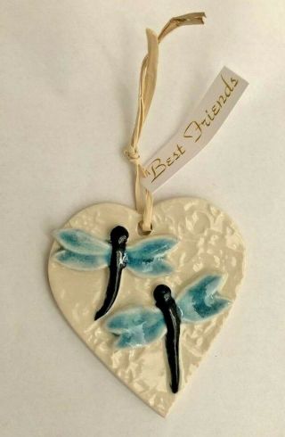 Blue Sky Pottery Hand Crafted Porcelain Dragon Fly Best Friends Ornament 3