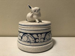 Dedham Pottery Potting Shed Covered Sugar Bowl Bunny Rabbit Handle