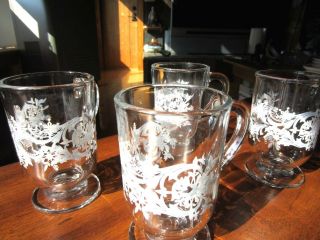 Libby Irish Coffee Mugs,  Set Of 4 Light Blue With Snowflake Design,  5 " Tall