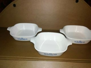 3 Corning Ware Blue Cornflower Petite Pans Dishes 2 3/4 Cup P - 43 - B No Lids