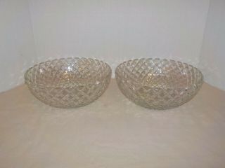 “waterford Waffle” Anchor Hocking Depression Glass 2 Serving Master Berry Bowls