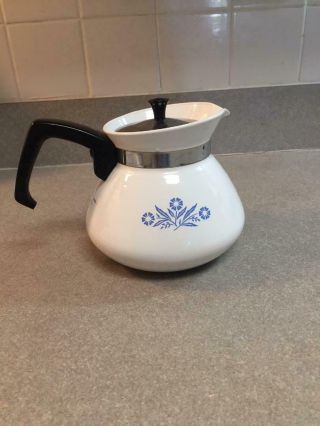 Vintage Corning Ware 6 Cup Blue Cornflower Coffee Tea Pot With Metal Lid