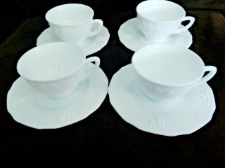 Vintage Indiana Colony White Milk Glass Harvest Grape Cups (4) & Saucers (4)