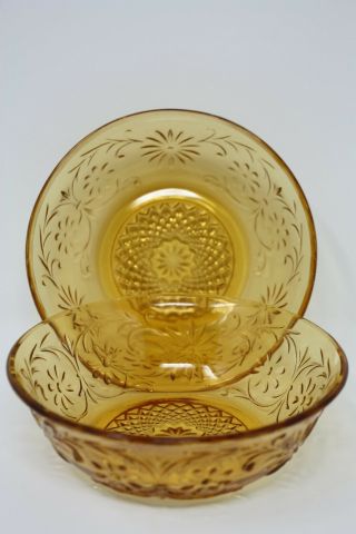 Amber Daisy Small Fruit/dessert Bowls (2) By Indiana Glass 1940 
