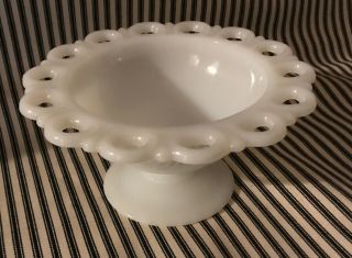 Anchor Hocking Old Colony Lace Edge Milk Glass Candy/compote Dish