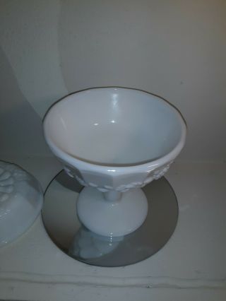 Vintage Milk Glass Covered Footed Candy Dish with Lid Grape Pattern 3