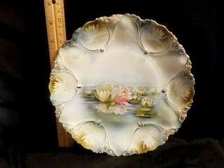 Old Rs Prussia Hand Painted Reflecting Water Lily Plate Stunning Redmr