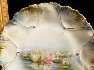 OLD RS PRUSSIA HAND PAINTED REFLECTING WATER LILY PLATE STUNNING RedMr 2