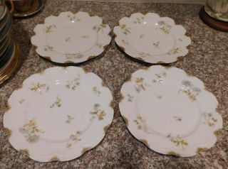 Haviland & Co.  Limoges France Fine China 9 3/4 " Plates 4 Blue & Yellow Flowers