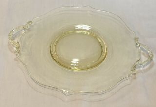 Vintage Yellow Depression Glass Handled Cake Serving Plate Federal Glass 13 "