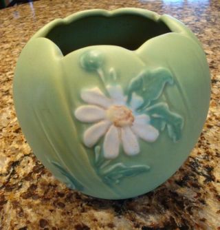 Vintage Weller Pottery Planter/vase - Daisy - Green - White - Yellow - B - 3