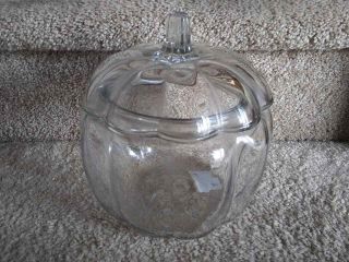 Anchor Hocking Clear Glass Pumpkin Candy Fish Cookie Snack Jar Bowl With Lid