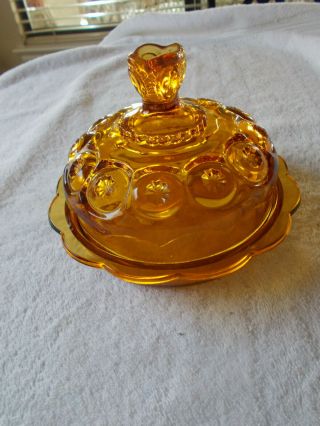 Vintage L E Smith Moon And Star Large Amber Round Covered Butter Or Cheese Dish