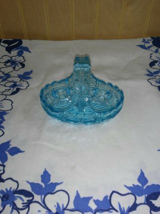 Vintage Blue Carnival Glass Double Handle Basket 3 3/4 " H