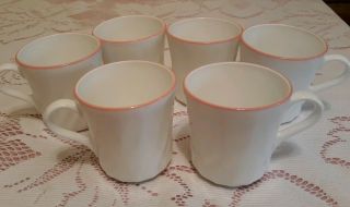 Set Of 6 Corning Ware Corelle Peony Coffee Tea Mugs Pink Rim