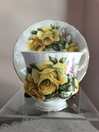 Royal Crest Fine Bone China Tea Cup And Saucer Yellow Roses And Bow England