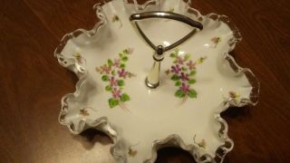 Fenton Silver Crest Candy Dish Vintage Hand Painted Violets with Handle 8 