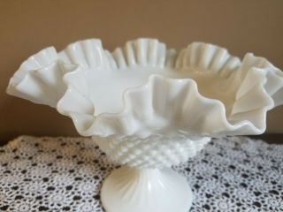 White Hobnail Ruffled Edge Pedistal Bowl Milk Glass Centerpiece/fruit bowl 3