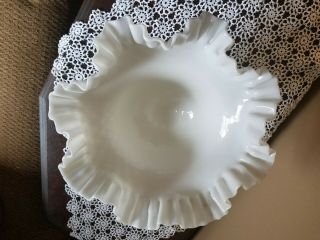 White Hobnail Ruffled Edge Pedistal Bowl Milk Glass Centerpiece/fruit bowl 5
