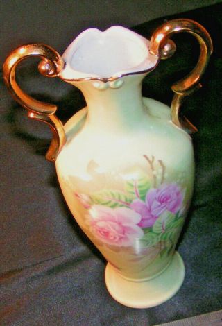 Lefton Heritage Rose Green Vase 12371 Signed Goe.  Z.  Lefton 1999
