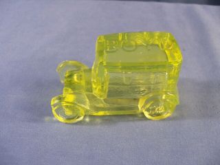 Boyd Art Glass Taxicab Car Figurine - Yellow Vaseline Glass