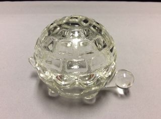 Vintage Anchor Hocking Glass Turtle Trinket Dish Jar With Lid Rings Paperweight