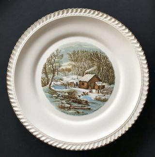Currier and Ives Winter Scenes Large Plate and 4 Smaller Plates Harkerware USA 2