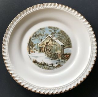 Currier and Ives Winter Scenes Large Plate and 4 Smaller Plates Harkerware USA 3
