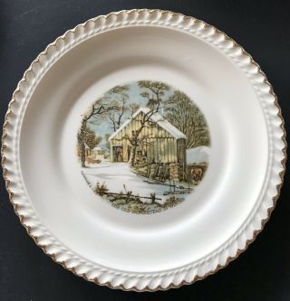 Currier and Ives Winter Scenes Large Plate and 4 Smaller Plates Harkerware USA 4