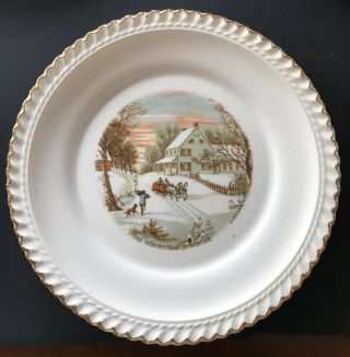 Currier and Ives Winter Scenes Large Plate and 4 Smaller Plates Harkerware USA 5