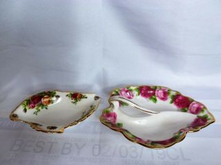 Set/2 Royal Albert England Bone China Porcelain Rose Trinket Nappy Candy Dish