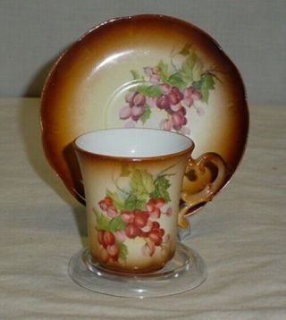 Early Homer Laughlin Art China Currant Berries Ad Demitasse Demi Cup & Sauce 1