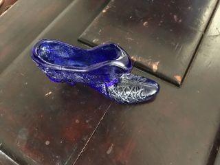 Vintage Fenton Art Glass Cobalt Blue Cabbage Rose Shoe Slipper