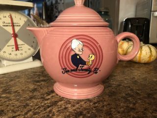 Vintage 1994 Homer Laughlin Fiesta Looney Tunes Pink Teapot " Tea & Tweety Pie "