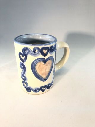 M.  A.  Hadley Signed Vintage I Love You Heart 4 " High Cup White & Blue B15
