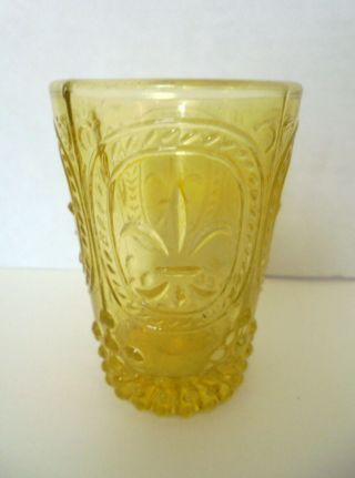 Antique / Vintage Pressed Glass Hobnail & Fleur De Lis Juice Glass