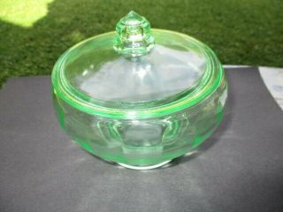 Lt Emerald Ice Green Depression Glass Covered Preserves Jar Candy Jar Petal Loop