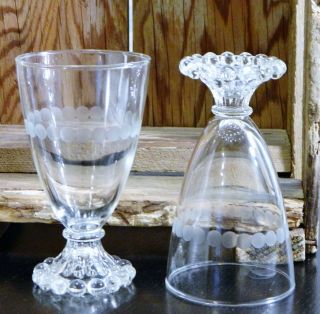 Vtg/anchor Hocking Glass/boopie/clear/wine/water Goblet/5 1/2 " /etched Circles/ 2