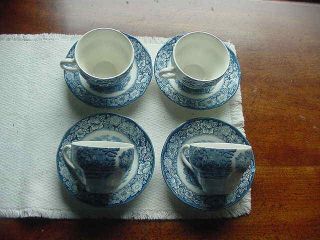 4 Liberty Blue Staffordshire Cups And Saucers,  Blue,  Made In England