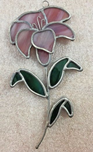Pink Lily Flower Stained Glass Sun Catcher 5 " H