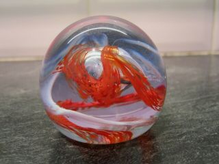 Scottish Caithness Glass Paperweight Entitled Moon Crystal Red White