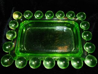 Vaseline Glass Candlewick Pattern Candy Soap Jam Tray Dish Uranium Green Butter