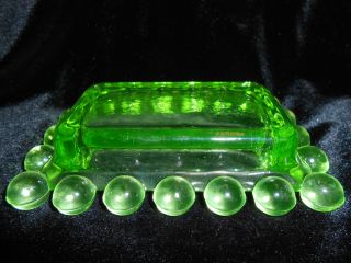Vaseline glass candlewick pattern Candy Soap jam tray dish uranium green butter 5