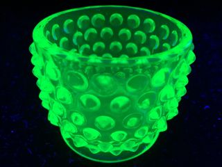 Green Vaseline Glass Hobnail Sugar Mustard Bowl Candy Uranium Dish Toothpick Art