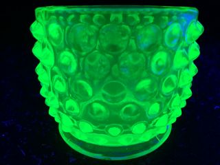 Green Vaseline glass Hobnail Sugar mustard bowl candy uranium dish toothpick art 3