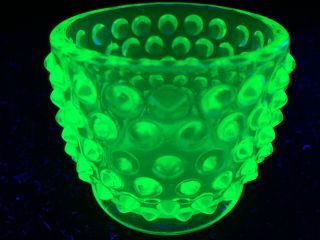 Green Vaseline glass Hobnail Sugar mustard bowl candy uranium dish toothpick art 4
