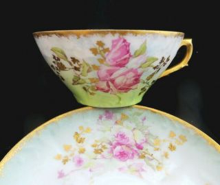 Exquisite Coronet Antique Limoges Rose & Gold Cup And Saucer Ca 1920