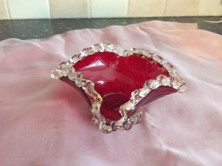 Murano Red Swirl Bowl With Gold Coloured Leaf Trim