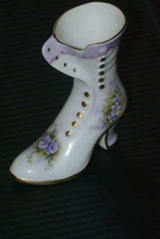 Porcelain Ladies Boots Shoe Purple Liliacs - Victorian Style Boot - 4 1/2 " Tall