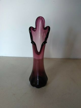 Amythist Five Finger Art Glass Swung Bud Vase 10  Mid - Century Modern (mcm)